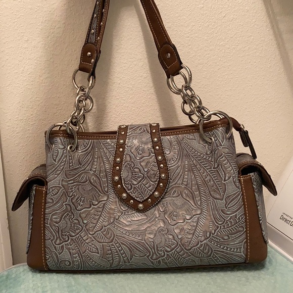 Blazin Roxx Handbags - Turquoise and brown tooled shoulder bag